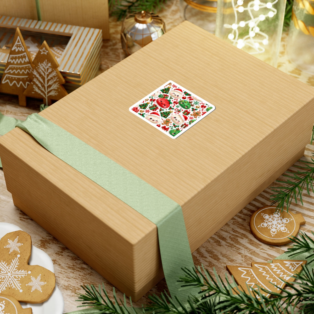 Cute Christmas Dumpling Sticker — Holiday Kawaii Kiss-Cut Stickers (Trees, Gifts & Gingerbread)
