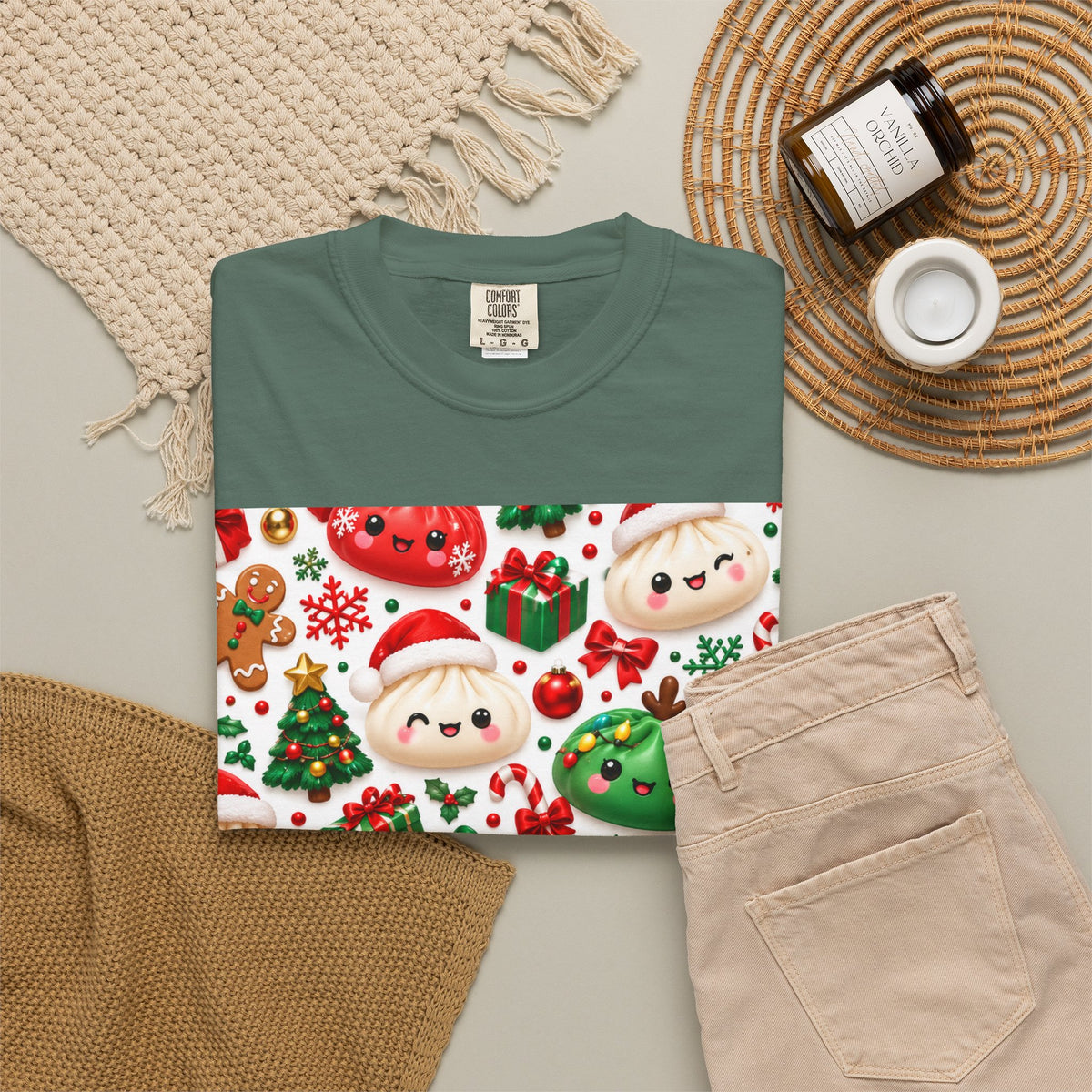 Cute Christmas Dumplings T-Shirt — Kawaii Holiday Food Pattern