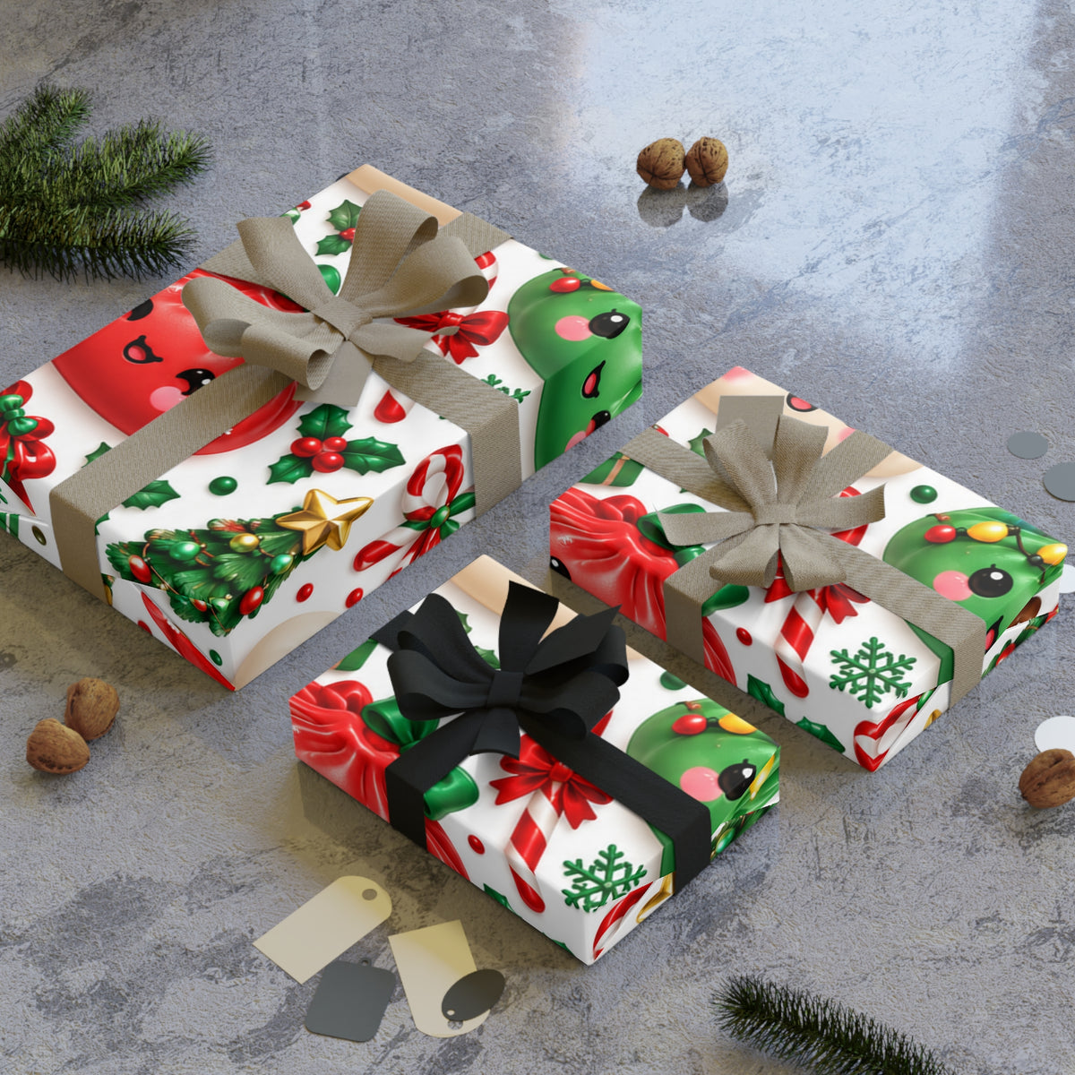 Christmas Dumpling Gift Wrap Roll — Cute Holiday Wrapping Paper with Santa Dumplings, Trees & Gifts