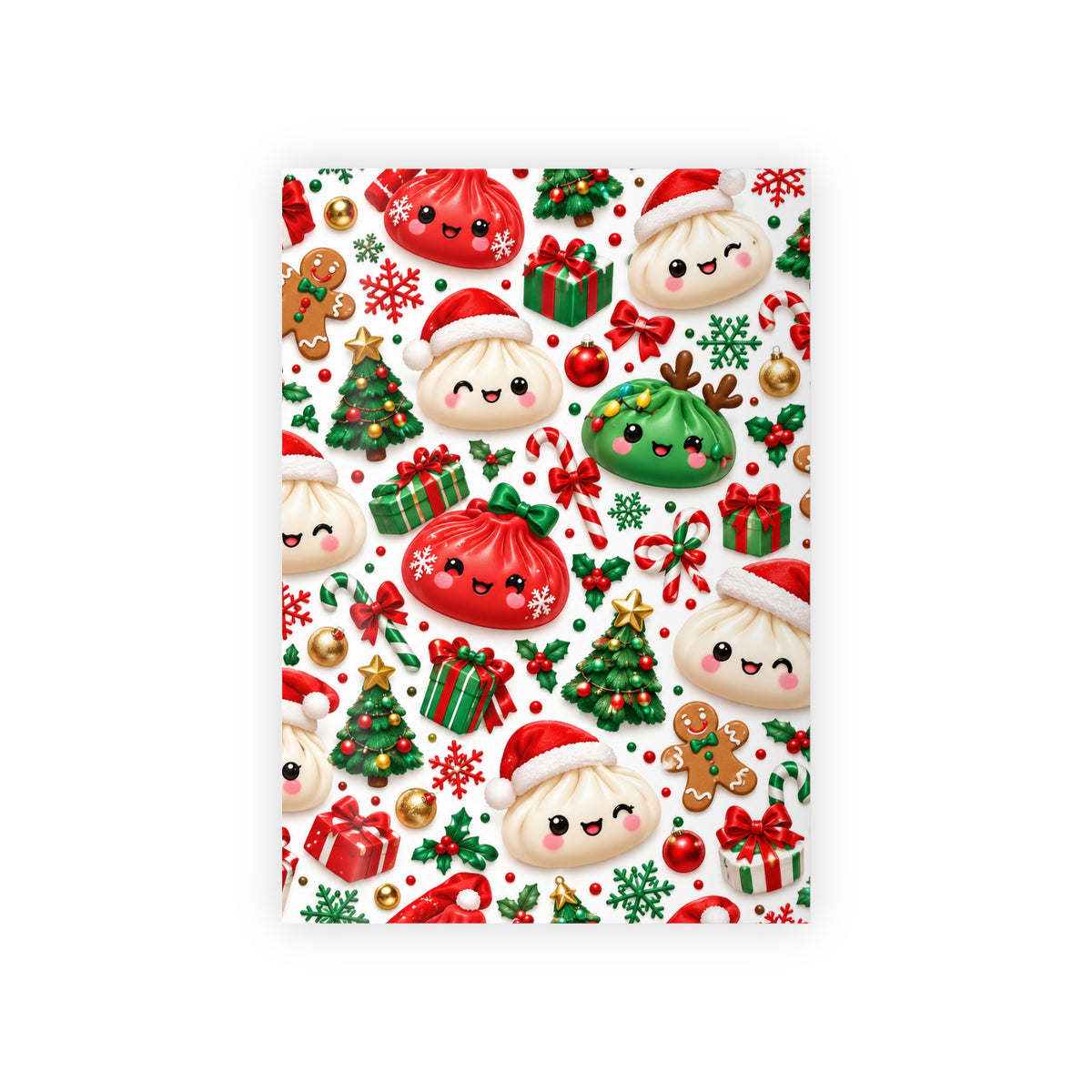 Christmas Dumpling Gift Wrap Roll — Cute Holiday Wrapping Paper with Santa Dumplings, Trees & Gifts