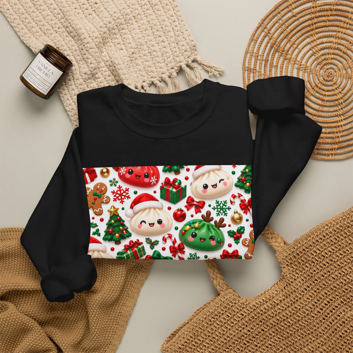 Cute Christmas Sweater Crewneck — Kawaii Santa & Holiday Sweets Pattern