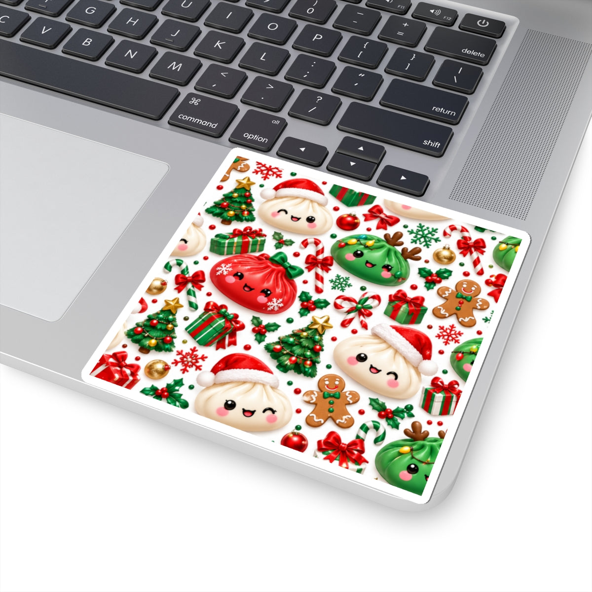 Cute Christmas Dumpling Sticker — Holiday Kawaii Kiss-Cut Stickers (Trees, Gifts & Gingerbread)