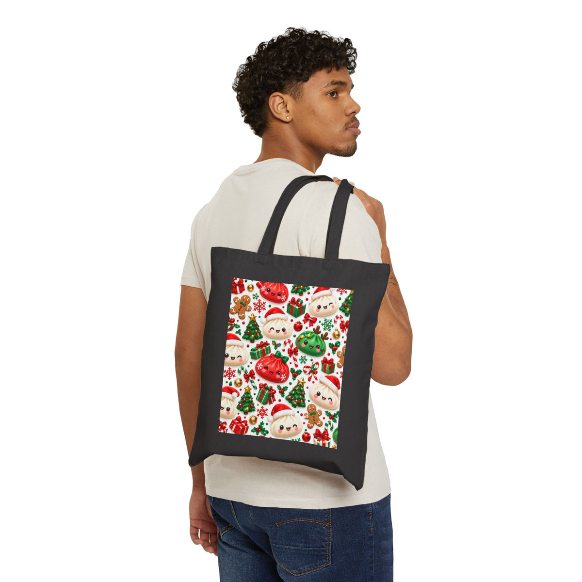 Christmas Santa & Ornaments Tote Bag — Cute Holiday Canvas Shopping Tote