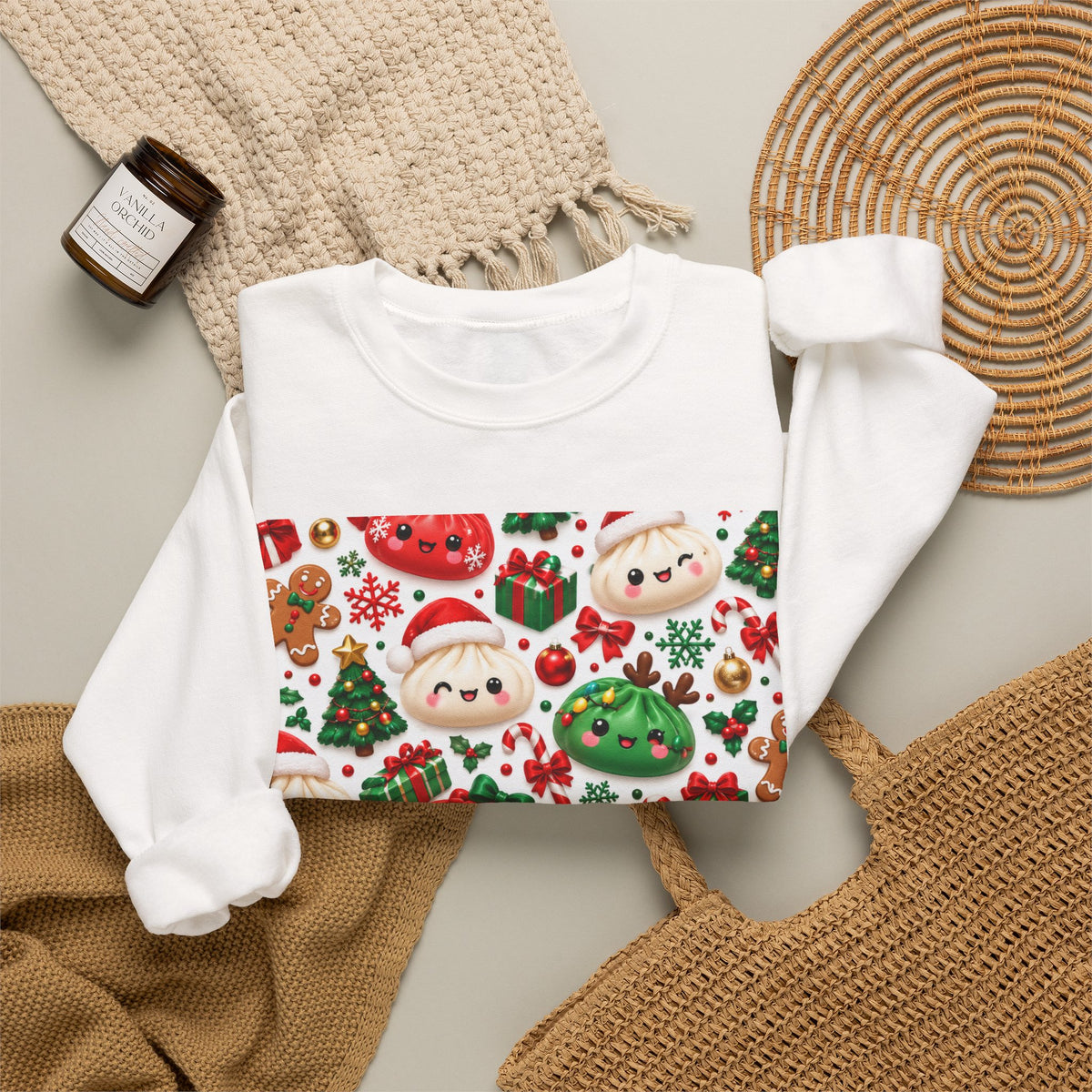 Cute Christmas Sweater Crewneck — Kawaii Santa & Holiday Sweets Pattern