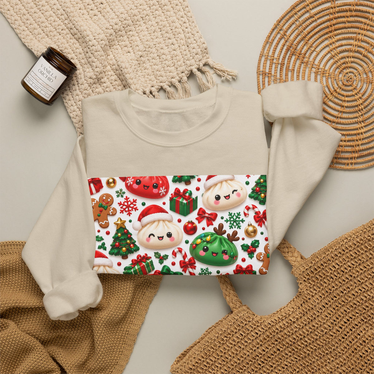 Cute Christmas Sweater Crewneck — Kawaii Santa & Holiday Sweets Pattern