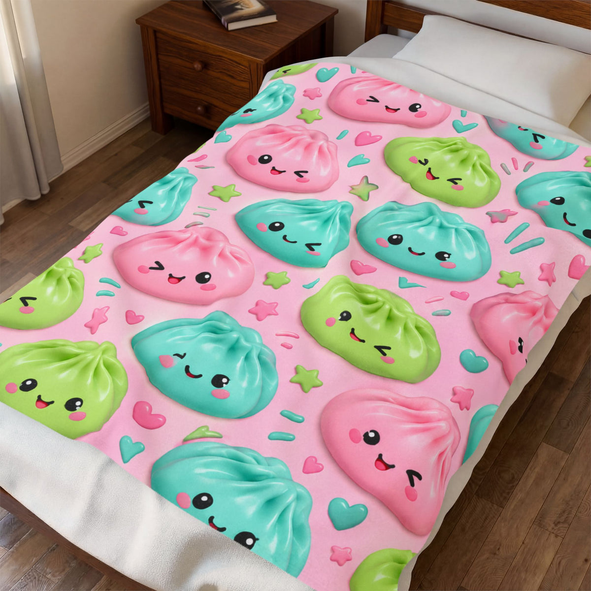 Velveteen Plush Blanket — Cute Dumpling Pattern Plush Throw for Kids & Teens