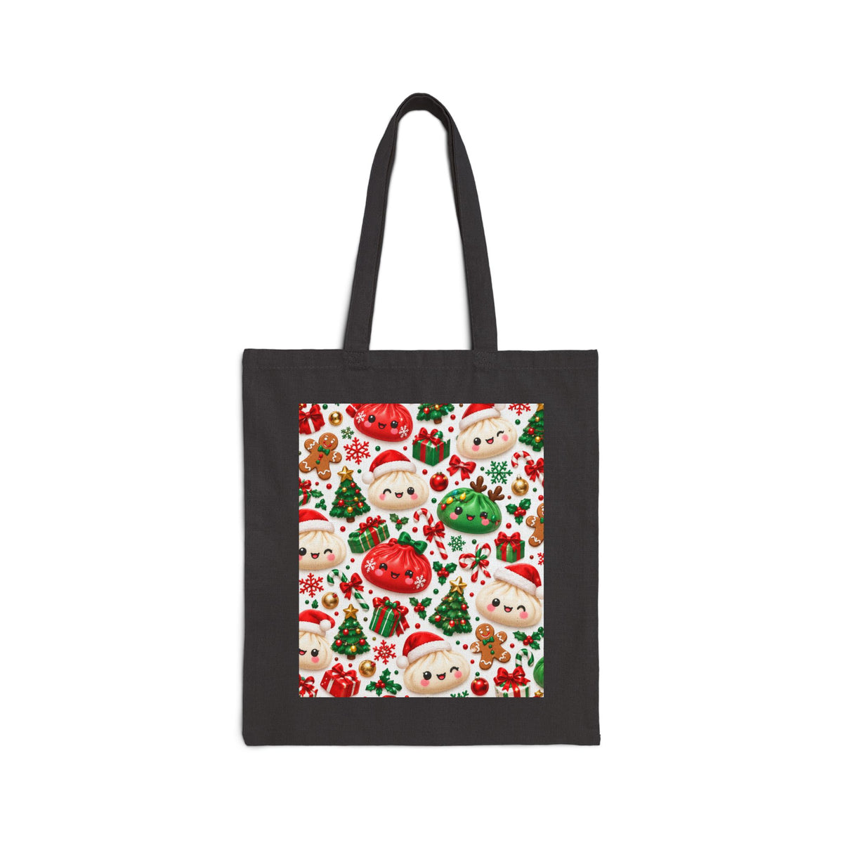 Christmas Santa & Ornaments Tote Bag — Cute Holiday Canvas Shopping Tote