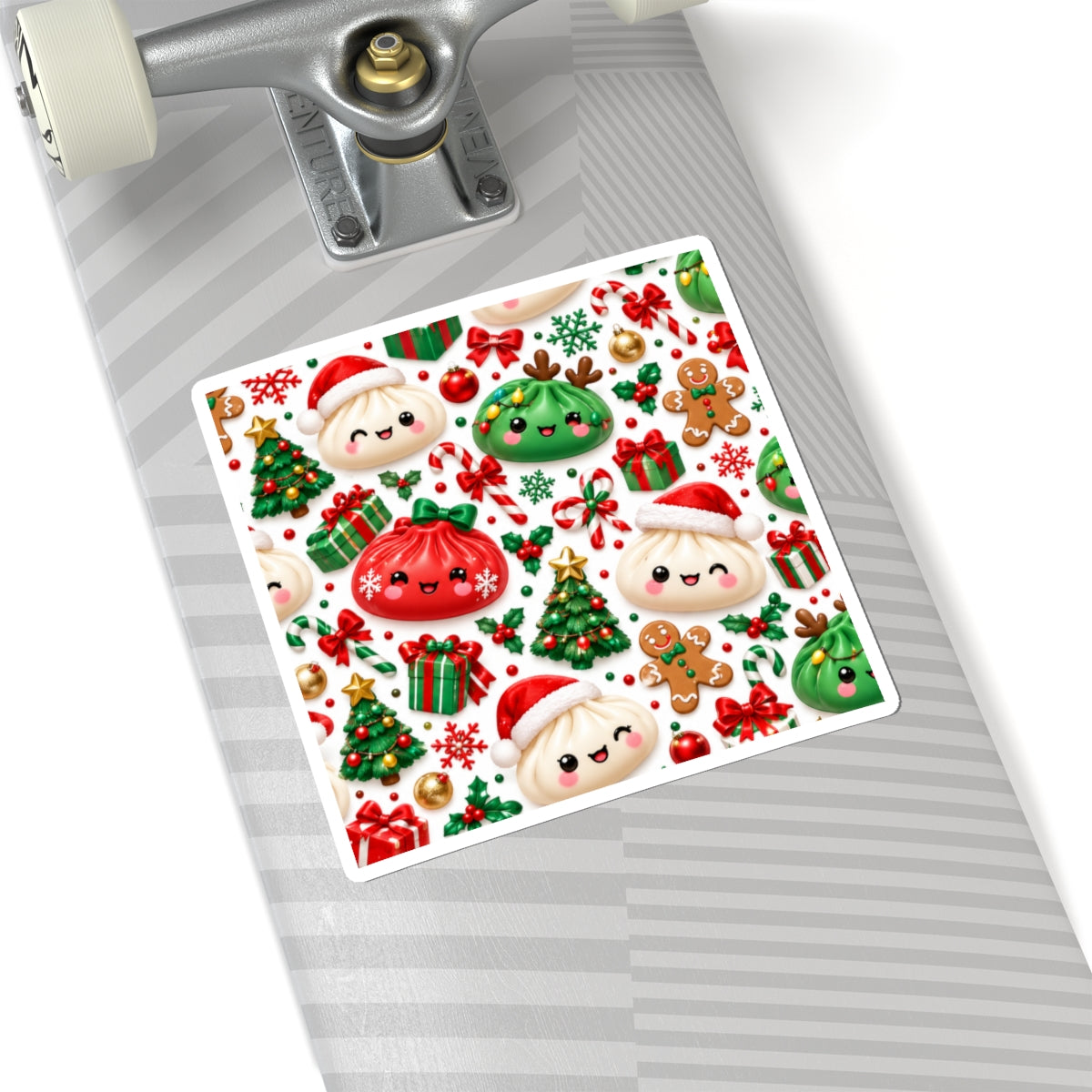 Cute Christmas Dumpling Sticker — Holiday Kawaii Kiss-Cut Stickers (Trees, Gifts & Gingerbread)