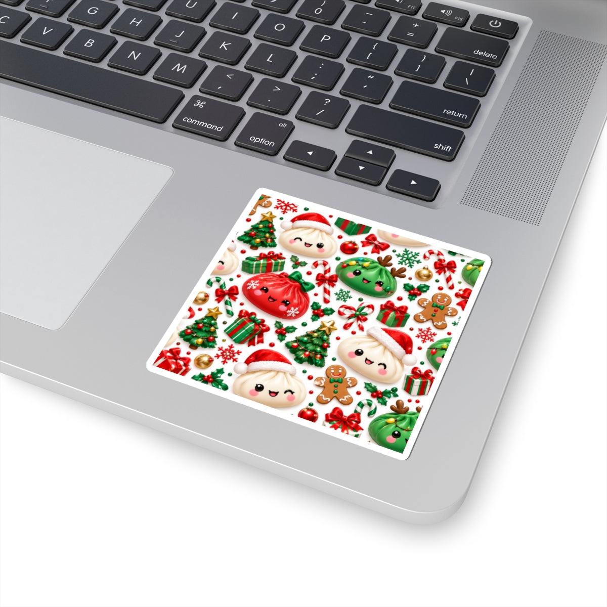 Cute Christmas Dumpling Sticker — Holiday Kawaii Kiss-Cut Stickers (Trees, Gifts & Gingerbread)
