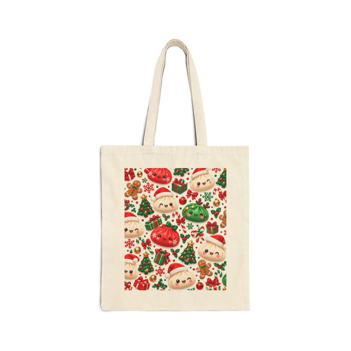 Christmas Santa & Ornaments Tote Bag — Cute Holiday Canvas Shopping Tote