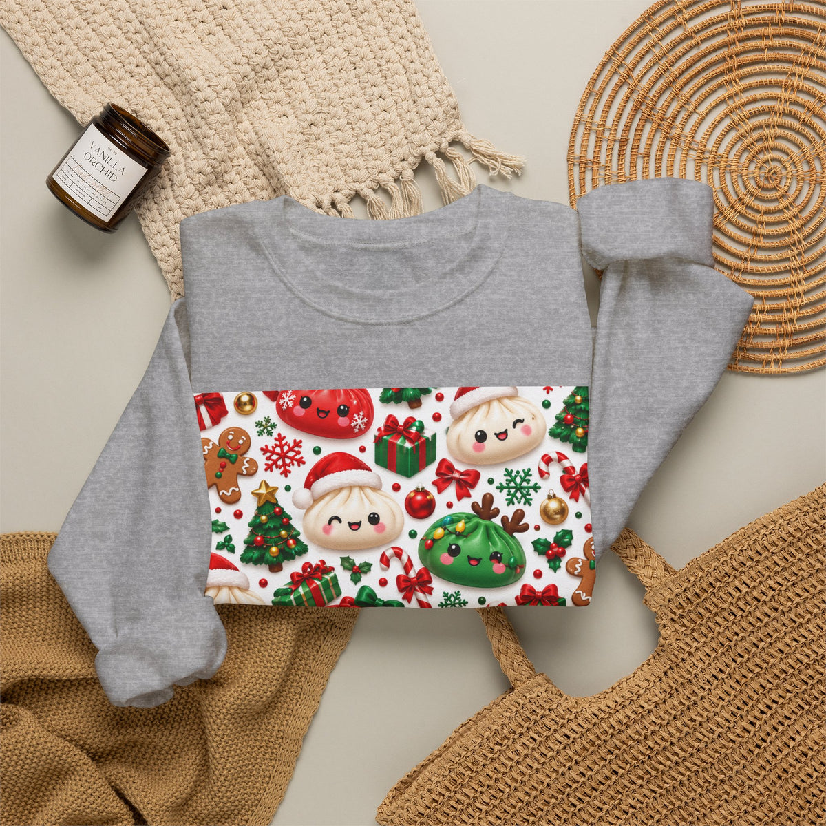 Cute Christmas Sweater Crewneck — Kawaii Santa & Holiday Sweets Pattern