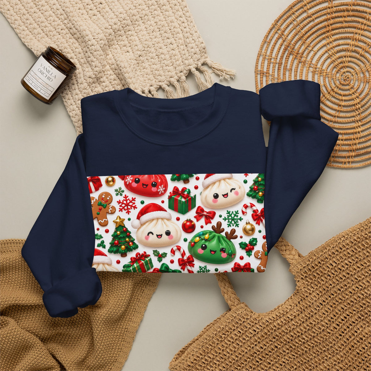 Cute Christmas Sweater Crewneck — Kawaii Santa & Holiday Sweets Pattern